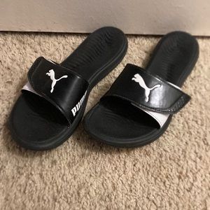 Puma Surfcat Slides Women Black-White Logo Sandals Shoes Pool Beach Size 9